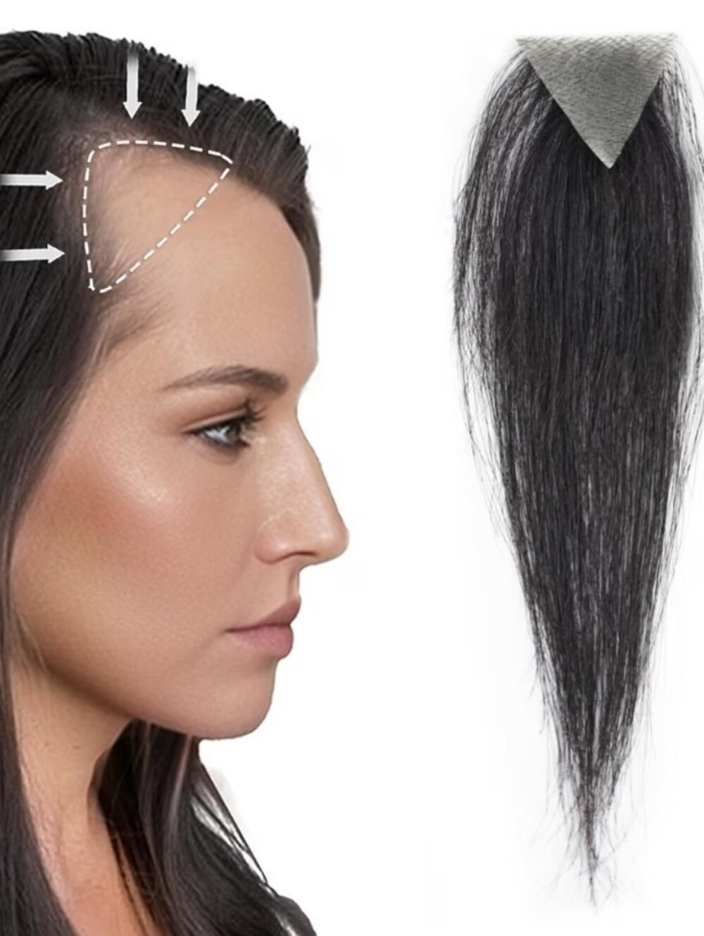 2 Human Hair Tape In Triangular Sideburns Hair Loss 1.6"x1.6"x1.6"x6" 1B